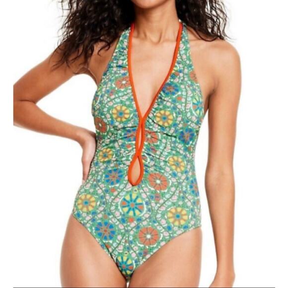 NWOT Ladies Rhode Floral Halter One Piece Cheeky Cut Bottom Swim Suit - XXL - Picture 2 of 3